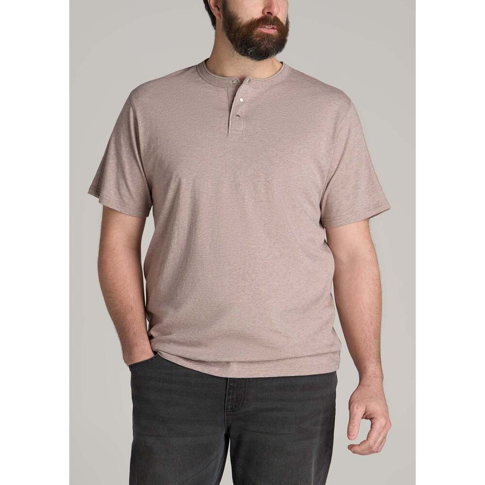 American Tall LJ&S Jersey Henley Tee for Tall Men in Heathered Taupe